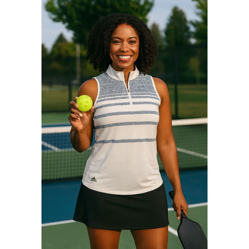 Adidas Polo Womens XL White Navy Ultimate 365 Herringbone Sleeveless HG6966